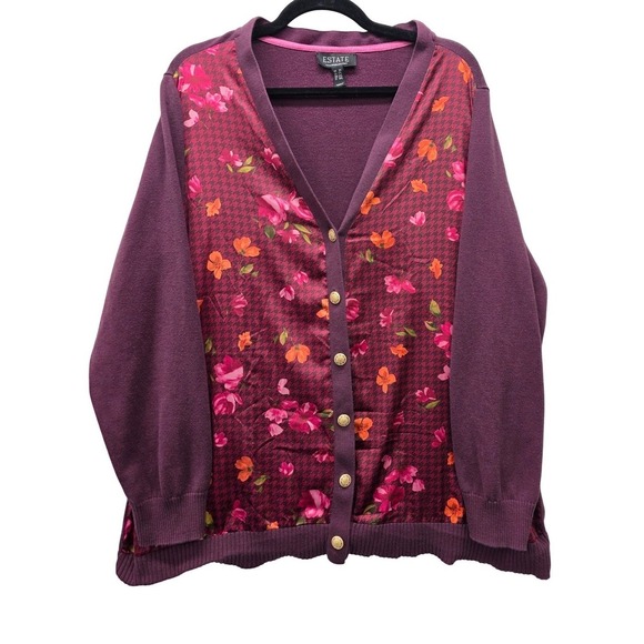 Isaac Mizrahi Sweaters - Isaac Mizrahi Live Estate Purple Floral Houndstooth Cardigan Sweater Womens 2X